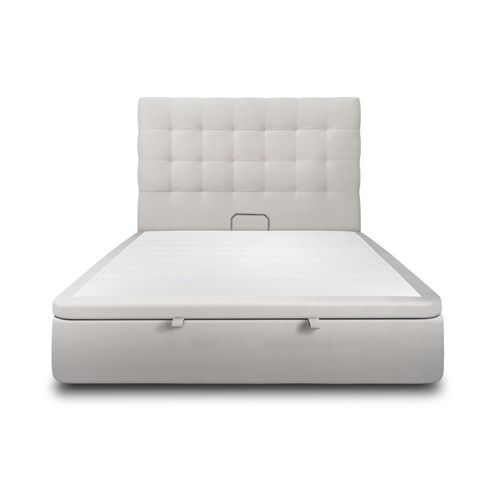 Lit Coffre 200x200cm Avec Tête De Lit Capitonnee Velours Gris Clair - Hauteur Totale : 39cm