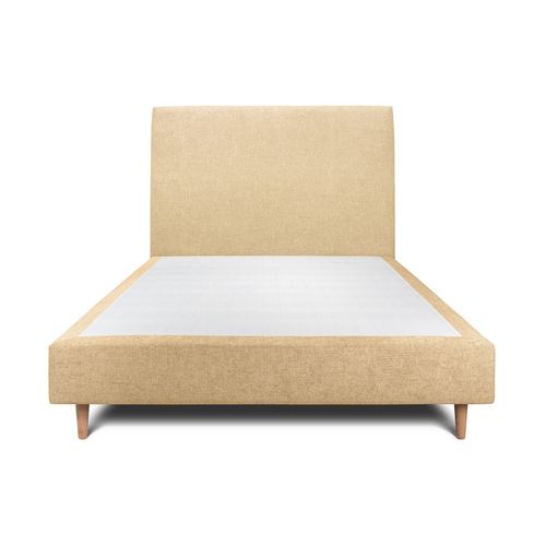 Lit 140x190cm Avec Tête De Lit Tapissier Tissu Et Sommier Tapissier Jaune - Hauteur Totale : 35cm