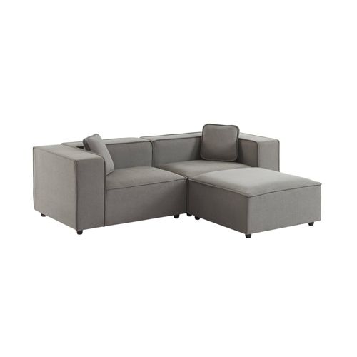 Canapé Modulable En Tissu Gris. 2-3 Places Déperlant. 2 Corners + 1 Pouf