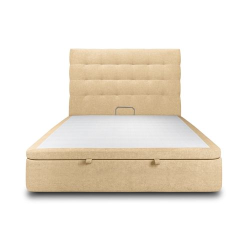 Lit Coffre 180x200cm Avec Tête De Lit Capitonnee Tissu Jaune - Hauteur Totale : 39cm