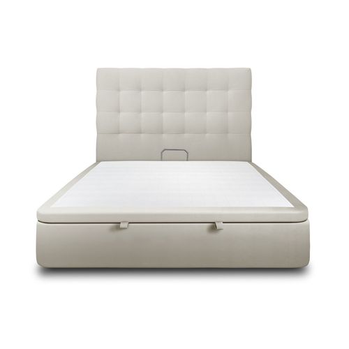 Lit Coffre 160x200cm Avec Tête De Lit Capitonnee Velours Taupe - Hauteur Totale : 39cm