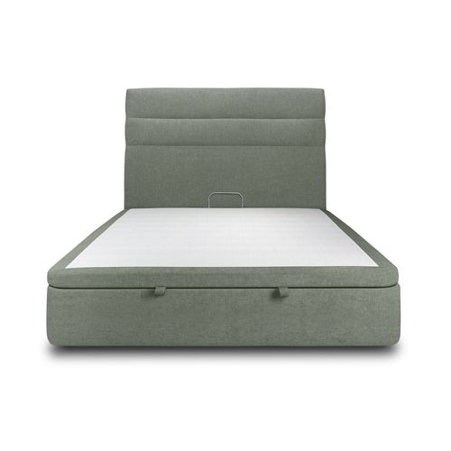Lit Coffre 140x190cm Avec Tête De Lit Lignes Tissu Vert - Hauteur Totale : 39cm