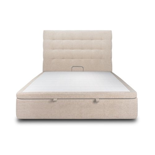 Lit Coffre 160x200cm Avec Tête De Lit Capitonnee Tissu Beige Brun - Hauteur Totale : 39cm