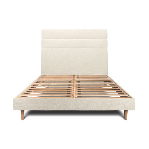 Lit 140x190cm Avec Tête De Lit Lignes Tissu Et Sommier Kit Beige Clair - Hauteur Totale : 29cm