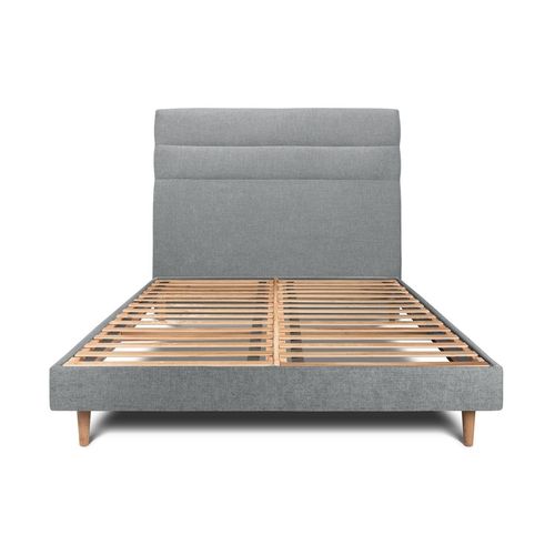 Lit 140x190cm Avec Tête De Lit Lignes Tissu Et Sommier Kit Gris Anthracite - Hauteur Totale : 29cm