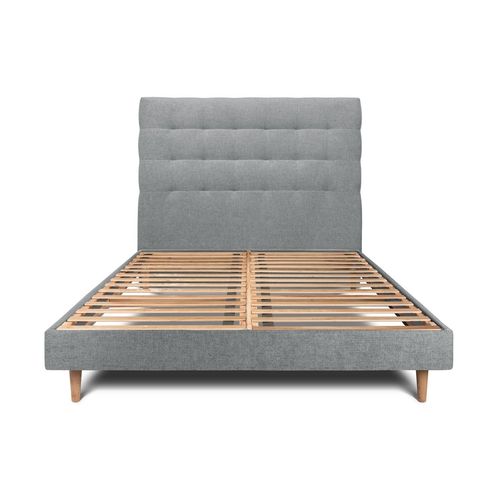 Lit 180x200cm Avec Tête De Lit Capitonnee Tissu Et Sommier Kit Gris Anthracite - Hauteur Totale : 29cm