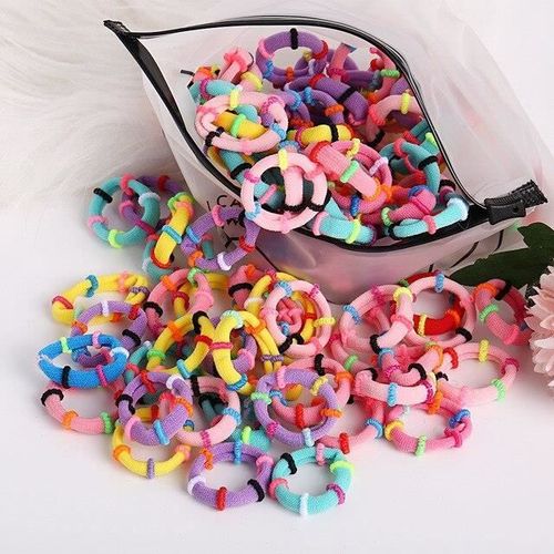 100 Pièce Bandes De Caoutchouc Élastiques Minuscules , Mini Chouchous ,Porte-Queue De Cheval Pour Bébé Enfants (Couleur Bonbon Bambou)