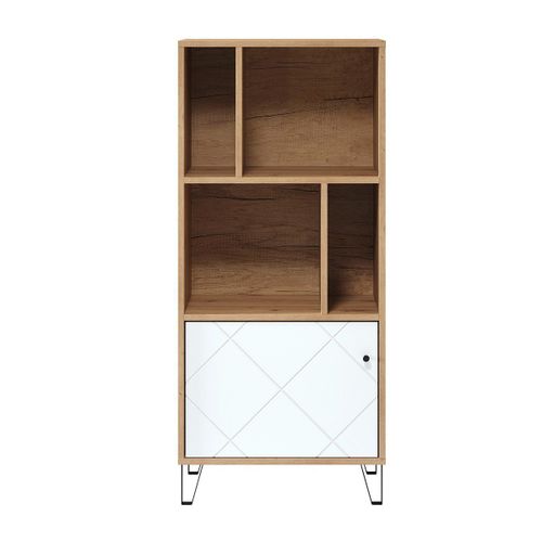 Bibliothèque 1 Porte, 4 Niches Blanc Mat - H136 Cm