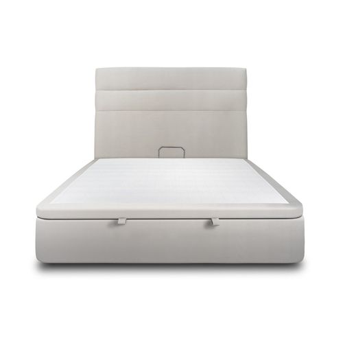 Lit Coffre 140x190cm Avec Tête De Lit Lignes Velours Gris Clair - Hauteur Totale : 39cm