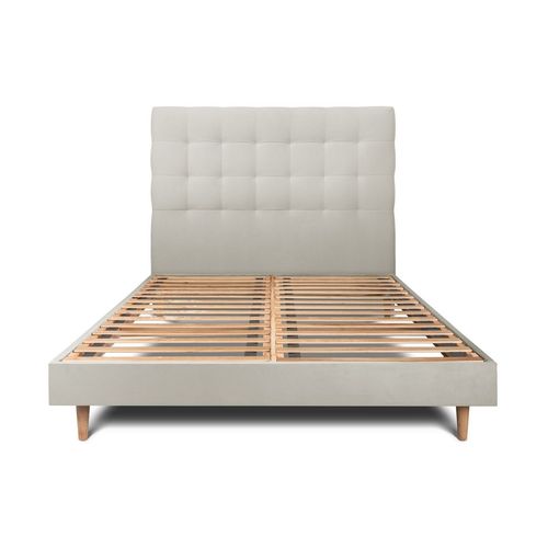 Lit 140x200cm Avec Tête De Lit Capitonnee Velours Et Sommier Kit Taupe - Hauteur Totale : 29cm