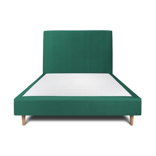 Lit 140x190cm Avec Tête De Lit Tapissier Velours Et Sommier Tapissier Vert - Hauteur Totale : 35cm