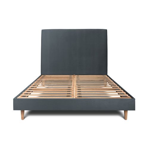Lit 140x190cm Avec Tête De Lit Tapissier Velours Et Sommier Kit Gris Anthracite - Hauteur Totale : 29cm