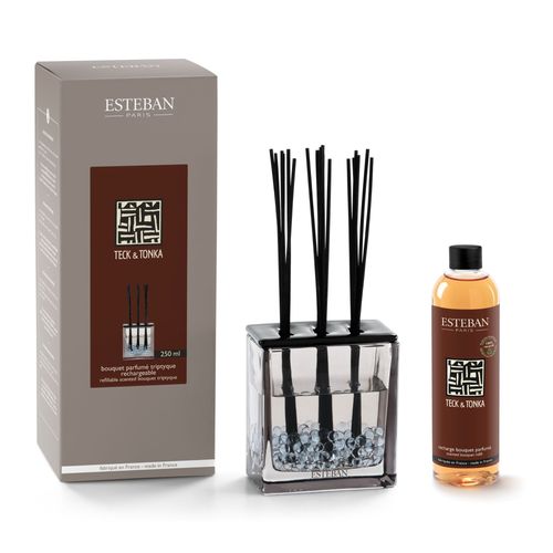 Esteban Paris Parfums - Bouquet parfumé Triptyque et sa recharge - Teck & tonka - 250 ml - Multicolore