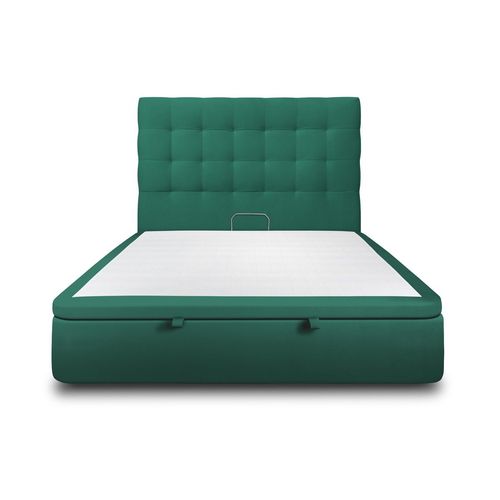 Lit Coffre 160x200cm Avec Tête De Lit Capitonnee Velours Vert - Hauteur Totale : 39cm