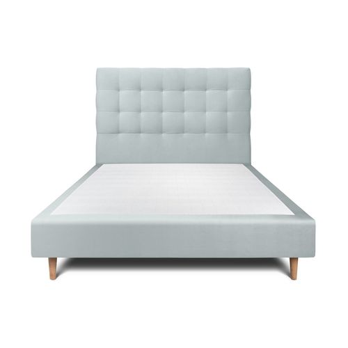 Lit 140x200cm Avec Tête De Lit Capitonnee Velours Et Sommier Tapissier Gris Bleute - Hauteur Totale : 35cm