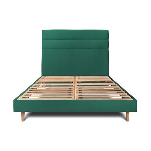 Lit 140x190cm Avec Tête De Lit Lignes Velours Et Sommier Kit Vert - Hauteur Totale : 29cm