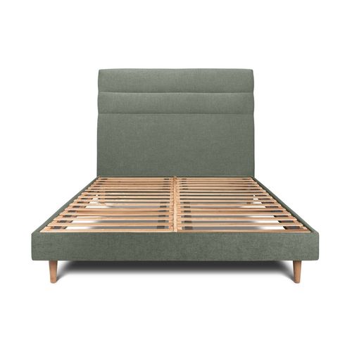 Lit 140x190cm Avec Tête De Lit Lignes Tissu Et Sommier Kit Vert - Hauteur Totale : 29cm