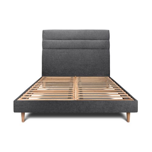 Lit 140x190cm Avec Tête De Lit Lignes Tissu Et Sommier Kit Noir - Hauteur Totale : 29cm
