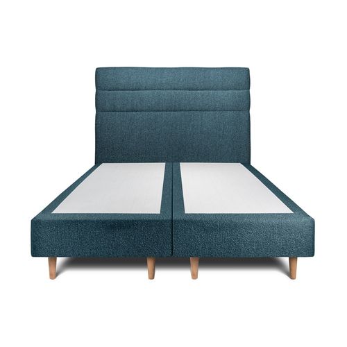 Lit 200x200cm Avec Tête De Lit Lignes Bouclette Et Double Sommier Tapissier Bleu - Hauteur Totale : 35cm