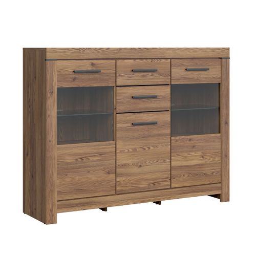 Buffet Vitré 3 Portes 2 Tiroirs Panneaux Agglomérés Naturel