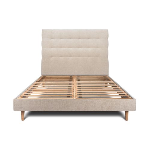 Lit 140x190cm Avec Tête De Lit Capitonnee Tissu Et Sommier Kit Beige Brun - Hauteur Totale : 29cm