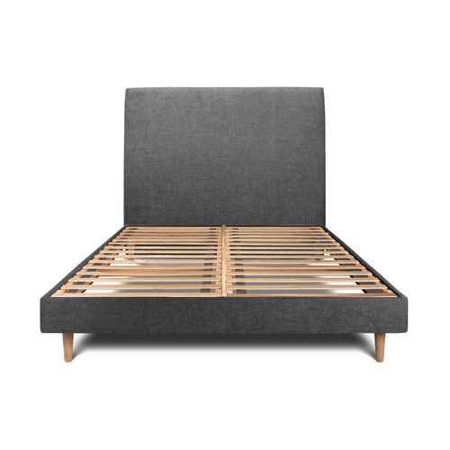 Lit 140x190cm Avec Tête De Lit Tapissier Tissu Et Sommier Kit Noir - Hauteur Totale : 29cm