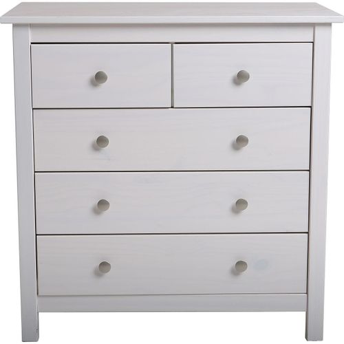 Commode 5 Tiroirs En Pin Massif Blanc 79 Cm