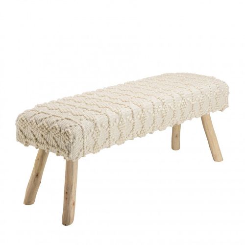 Banc 120x40cm Laine Motifs Losanges Couleur Ivoire Pieds Bois