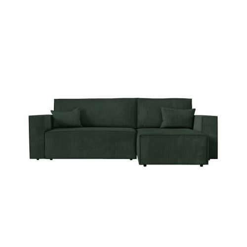 Clarisse - Canapé D'angle Convertible Réversible Avec Coffre En Velours Côtelé - Vert Foncé