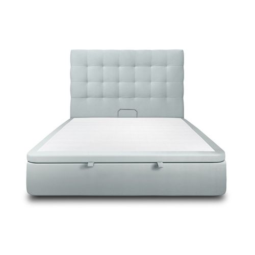 Lit Coffre 180x200cm Avec Tête De Lit Capitonnee Velours Gris Bleute - Hauteur Totale : 39cm