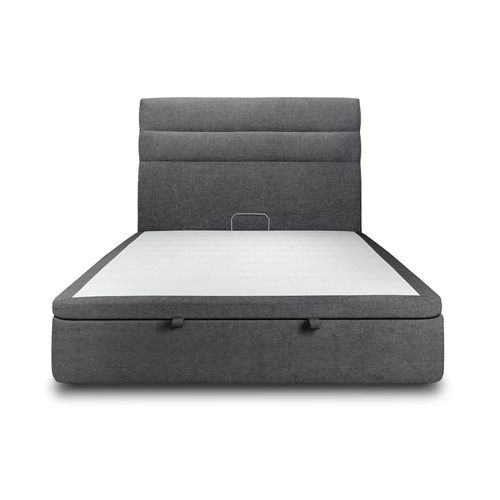 Lit Coffre 140x190cm Avec Tête De Lit Lignes Tissu Noir - Hauteur Totale : 39cm