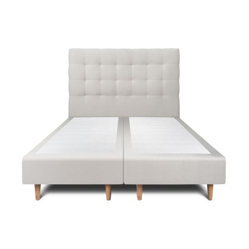 Lit 160x200cm Avec Tête De Lit Capitonnee Velours Et Double Sommier Tapissier Gris Clair - Hauteur Totale : 35cm