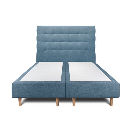 Lit 200x200cm Avec Tête De Lit Capitonnee Tissu Et Double Sommier Tapissier Bleu - Hauteur Totale : 35cm