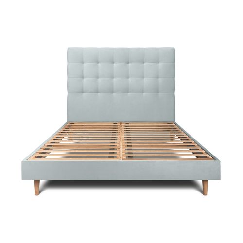 Lit 160x200cm Avec Tête De Lit Capitonnee Velours Et Sommier Kit Gris Bleute - Hauteur Totale : 29cm
