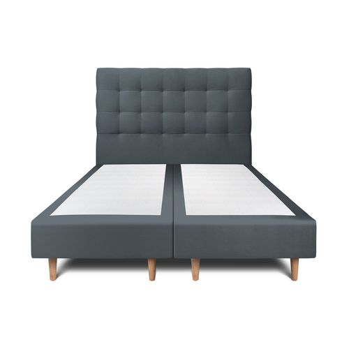 Lit 200x200cm Avec Tête De Lit Capitonnee Velours Et Double Sommier Tapissier Gris Anthracite - Hauteur Totale : 35cm