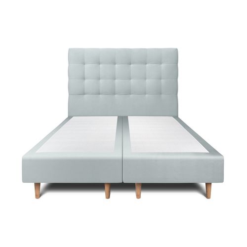 Lit 180x200cm Avec Tête De Lit Capitonnee Velours Et Double Sommier Tapissier Gris Bleute - Hauteur Totale : 35cm