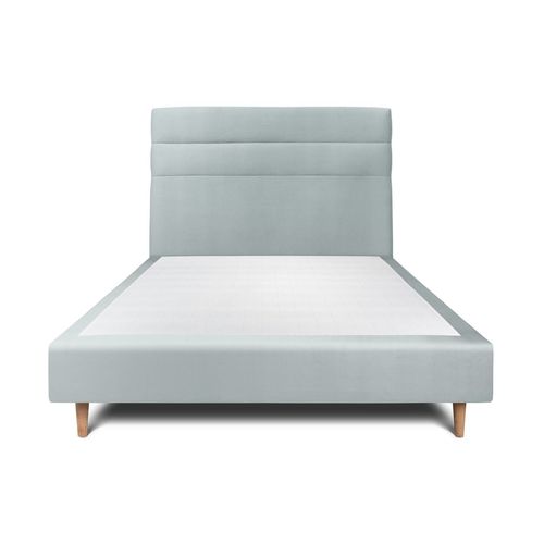 Lit 140x190cm Avec Tête De Lit Lignes Velours Et Sommier Tapissier Gris Bleute - Hauteur Totale : 35cm