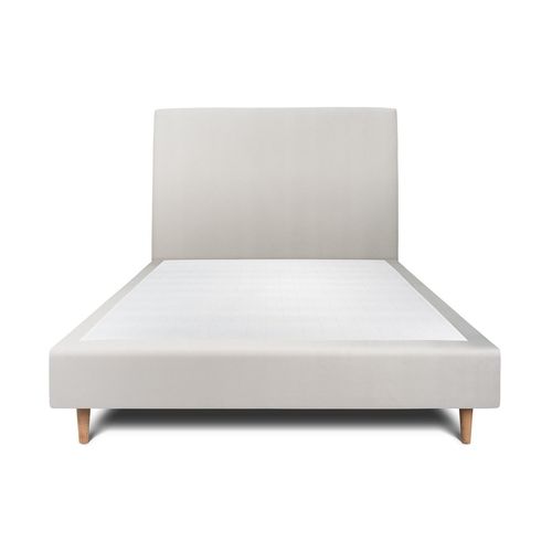 Lit 140x190cm Avec Tête De Lit Tapissier Velours Et Sommier Tapissier Gris Clair - Hauteur Totale : 35cm