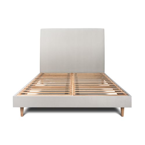 Lit 140x190cm Avec Tête De Lit Tapissier Velours Et Sommier Kit Gris Clair - Hauteur Totale : 29cm