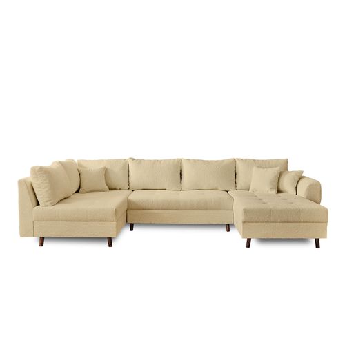 Canapé D'angle Gauche Convertible 7 Places En Tissu Bouclette Beige