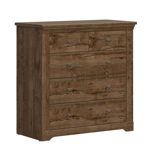 Commode 5 Tiroirs Panneaux Agglomérés Naturel Foncé