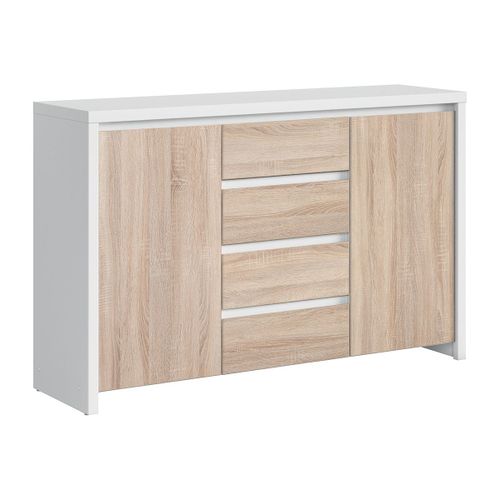 Buffet 2 Portes 4 Tiroirs Panneaux Agglomérés Naturel Et Blanc