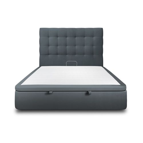 Lit Coffre 200x200cm Avec Tête De Lit Capitonnee Velours Gris Anthracite - Hauteur Totale : 39cm