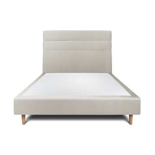 Lit 140x190cm Avec Tête De Lit Lignes Velours Et Sommier Tapissier Taupe - Hauteur Totale : 35cm