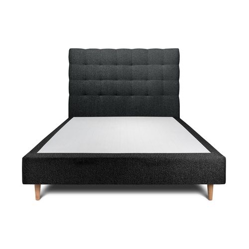 Lit 160x200cm Avec Tête De Lit Capitonnee Bouclette Et Sommier Tapissier Noir - Hauteur Totale : 35cm