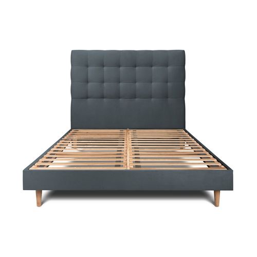 Lit 140x200cm Avec Tête De Lit Capitonnee Velours Et Sommier Kit Gris Anthracite - Hauteur Totale : 29cm