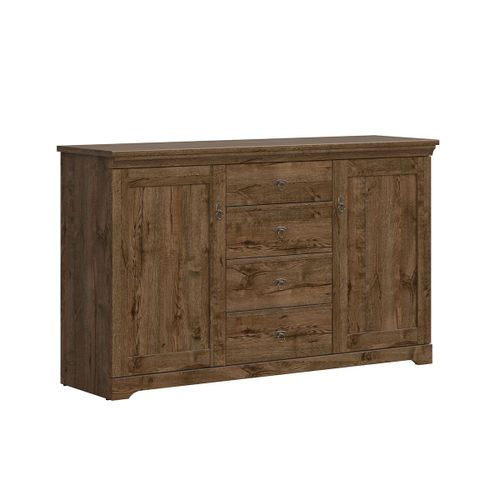 Buffet 2 Portes 4 Tiroirs Panneaux Agglomérés Naturel Foncé