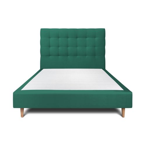 Lit 140x190cm Avec Tête De Lit Capitonnee Velours Et Sommier Tapissier Vert - Hauteur Totale : 35cm