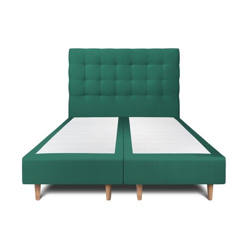 Lit 160x200cm Avec Tête De Lit Capitonnee Velours Et Double Sommier Tapissier Vert - Hauteur Totale : 35cm