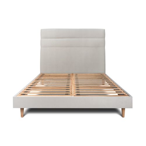 Lit 140x190cm Avec Tête De Lit Lignes Velours Et Sommier Kit Gris Clair - Hauteur Totale : 29cm